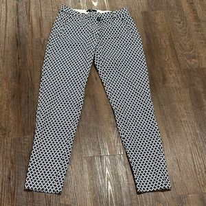 H&M Ankle Pants Women's Size 2 Diamond Geometric Trousers Print Blue White